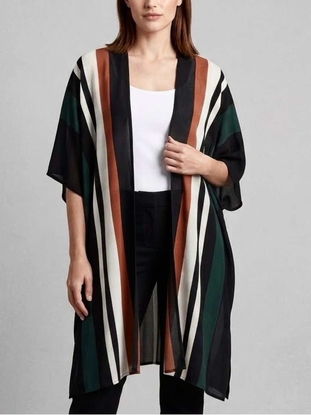 H&M Lightweight Open Front Kimono Duster Striped Print Boho Chic Flowy Size M/L